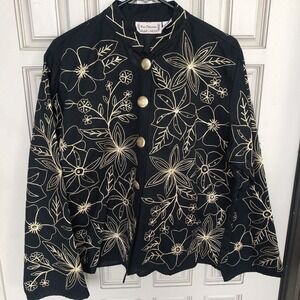 New Direction Jacket SzL Cotton Black Gold Buttons/Thread Design Fancy NWOT